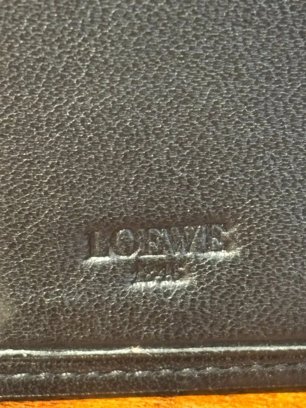 Authentic Vintage LOEWE Black Leather Bifold Wallet Embossed Anagram Slim Spain